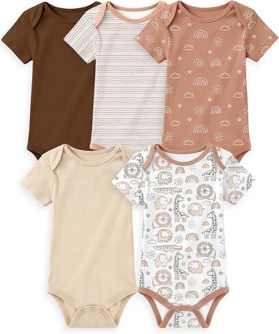 Yoofoss Baby Bodysuits 100% Organic Cotton Baby Short Sleeve Baby Boys Girls Clothes Soft Newborn Infant Romper,5 Pack,0-3Months in Kuwait
