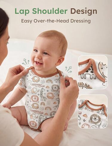 Yoofoss Baby Bodysuits 100% Organic Cotton Baby Short Sleeve Baby Boys Girls Clothes Soft Newborn Infant Romper,5 Pack,0-3Months in Kuwait