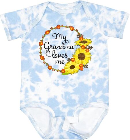inktastic My Grandma Loves Me with Sunflower Wreath Baby Bodysuit in Kuwait