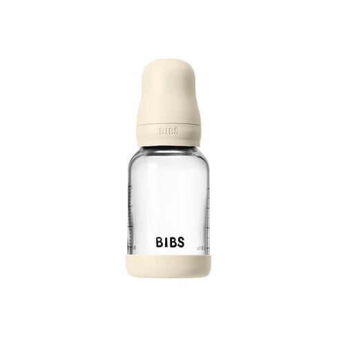 BIBS Baby Glass Bottle. 4 US fl oz / 120 ml. Anti-Colic. Vented Round Natural Rubber Latex Nipple. Supports Natural Breastfeeding, Slow Flow, Complete Set - Ivory in Kuwait