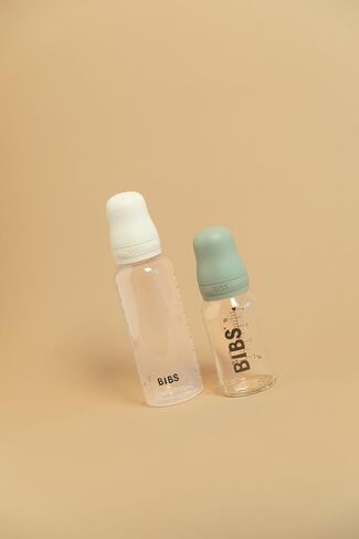 BIBS Baby Glass Bottle. 4 US fl oz / 120 ml. Anti-Colic. Vented Round Natural Rubber Latex Nipple. Supports Natural Breastfeeding, Slow Flow, Complete Set - Ivory in Kuwait