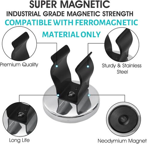 Neodymium Magnetic Hooks, 2 Pack, Heavy Duty Industrial Grade Magnet with 80-lb. Hold for Garage Tools, Utility Storage, and Home Organization, Steel Clip with Round Base in Saudi Arabia