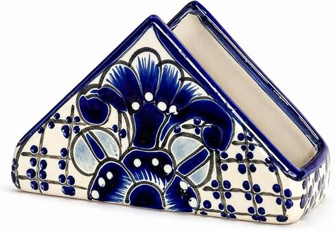 Ceramic Napkin Holder - Authentic Mexican Pottery - for Kitchen Countertop | Dinner Table | Indoor & Outdoor Use Tissue and Letter Holder - Mexican Style Talavera Servilletero (Blue and White) in Saudi Arabia