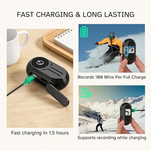 2K Body Cam, Thumb Action Camera Wearable POV Cam with 32GB Card, Multi Accessories & APP for Sports Ski Travel in Kuwait