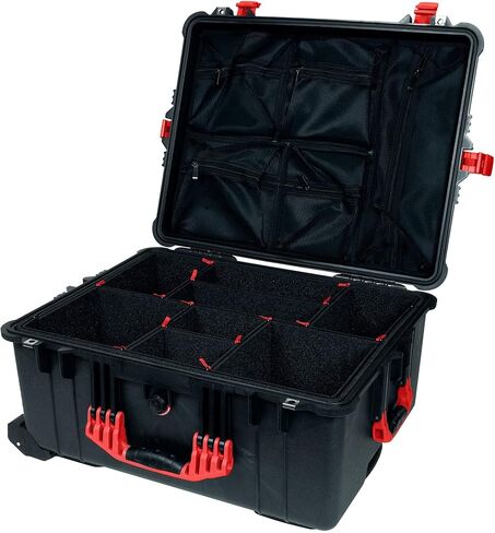 Pelican Color Case Black 1610 case with Red Handles & latches. Comes with Trekpak Dividers & mesh Lid Organizer. in Kuwait