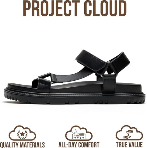 صنادل Project Cloud للنساء - صنادل نسائية علوية مصنوعة صديقة للبيئة مع أشرطة قابلة للتعديل - نعل داخلي قطيفة وناعم - صنادل مقاومة للماء ونعل خارجي غير قابل للانزلاق (DAGGER، BLK، 10) in Kuwait