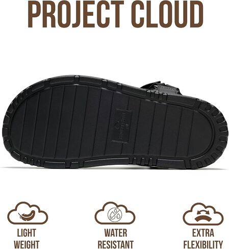 صنادل Project Cloud للنساء - صنادل نسائية علوية مصنوعة صديقة للبيئة مع أشرطة قابلة للتعديل - نعل داخلي قطيفة وناعم - صنادل مقاومة للماء ونعل خارجي غير قابل للانزلاق (DAGGER، BLK، 10) in Kuwait
