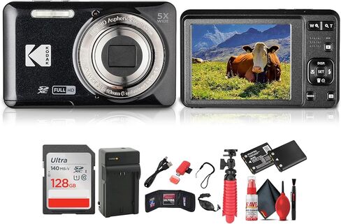 KODAK Pixpro FZ55 Digital Camera (Black) Bundle Including: 128 GB Memory Card, Rechargeable Battery, Battery Charger, Flexible Tripod, Card Reader, Card Wallet, Hand Strap, Full Cleaning Kit in Kuwait
