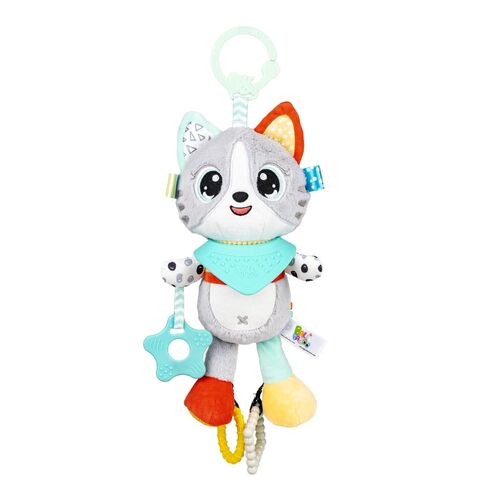Balibazoo Luka The Cat Hanging Baby Toy – Soft Plush Sensory Toy with 3 BPA-Free Silicone Teethers, Crinkle Ears & Hidden Bell | Clip for Stroller, Car Seat, and Carrier | Developmental Toy 0-24M in Kuwait