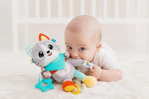 Balibazoo Luka The Cat Hanging Baby Toy – Soft Plush Sensory Toy with 3 BPA-Free Silicone Teethers, Crinkle Ears & Hidden Bell | Clip for Stroller, Car Seat, and Carrier | Developmental Toy 0-24M in Kuwait