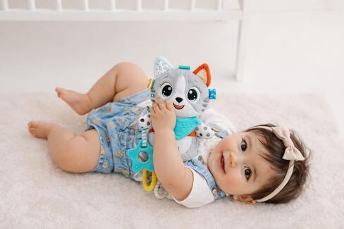 Balibazoo Luka The Cat Hanging Baby Toy – Soft Plush Sensory Toy with 3 BPA-Free Silicone Teethers, Crinkle Ears & Hidden Bell | Clip for Stroller, Car Seat, and Carrier | Developmental Toy 0-24M in Kuwait