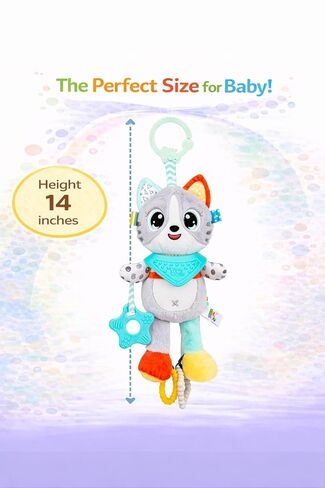 Balibazoo Luka The Cat Hanging Baby Toy – Soft Plush Sensory Toy with 3 BPA-Free Silicone Teethers, Crinkle Ears & Hidden Bell | Clip for Stroller, Car Seat, and Carrier | Developmental Toy 0-24M in Kuwait