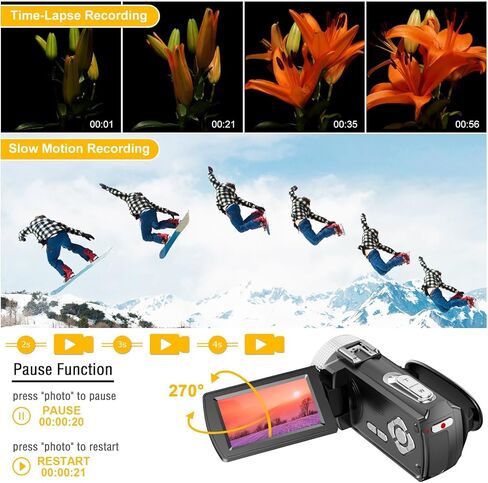 4K Video Camera Camcorder - 48MP 30FPS with Wireless Lavalier Mic & External Mic | 3" Ultra HD Screen, 18X Digital Zoom | Vlogging/YouTube Recorder + 32GB SD Card Included in Kuwait