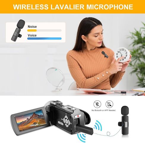 4K Video Camera Camcorder - 48MP 30FPS with Wireless Lavalier Mic & External Mic | 3" Ultra HD Screen, 18X Digital Zoom | Vlogging/YouTube Recorder + 32GB SD Card Included in Kuwait