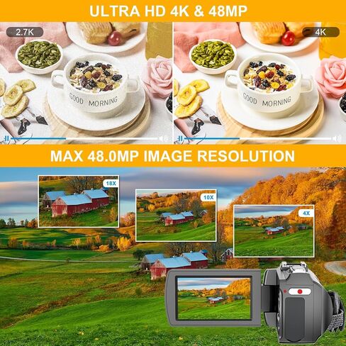4K Video Camera Camcorder - 48MP 30FPS with Wireless Lavalier Mic & External Mic | 3" Ultra HD Screen, 18X Digital Zoom | Vlogging/YouTube Recorder + 32GB SD Card Included in Kuwait