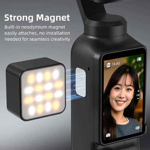 Magnetic Fill Light for DJI Osmo Pocket3, Fill Light for Action 5 Pro Action Camera Lighting Accessories, Magnetic Mount Compatible with DJI Pocket 3/Osmo Mobile 7P/7/6 Accessories (White) in Kuwait
