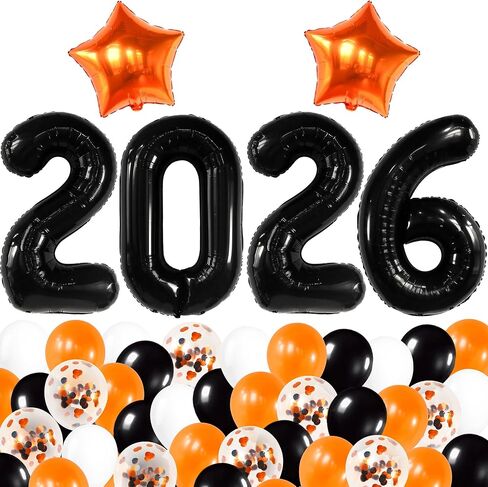 Katchon ، Black 2025 Balloons Set - عملاق 40 بوصة ، حزمة 34 | بالونات التخرج البرتقالية والأسود 2025 ، ديكورات التخرج 2025 | زينة Grad 2025 مجموعة ، فئة ديكور التخرج من 2025 in Saudi Arabia