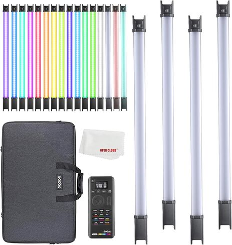 Godox TL60-K4 RGB Tube Light Kit,CRI 96 TLCI 98,Color Temper 2700K~6500K,100% Brightness (LUX),39 FX Effects,2.4G Wireless,Support APP Control/DMX Control (Four lamp kit) in Kuwait