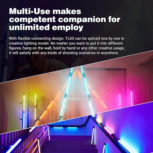Godox TL60-K4 RGB Tube Light Kit,CRI 96 TLCI 98,Color Temper 2700K~6500K,100% Brightness (LUX),39 FX Effects,2.4G Wireless,Support APP Control/DMX Control (Four lamp kit) in Kuwait