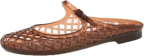 Women's Clear Mary Jane Jelly Flats, Transparent PVC Diamond Lattice Non-Slip Lightweight Breathable Comfortable Sandals Summer in Kuwait