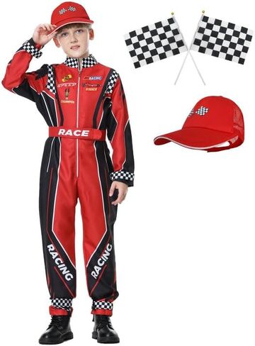 Race Car Driver Costume Boys Racer Jumpsuit With Car Cap Kids Dress Up for Halloween in Saudi Arabia