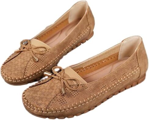 Stylish Orthopedic Leather Shoes for Women Casual Soft Genuine Leather Slip-On Flats Loafers, Lightweight Anti-Slip Breathable Moccasin with Bow for Everyday Wear in Kuwait