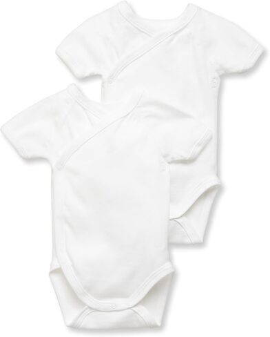Petit Bateau Pack of 2 Unisex Newborn Baby Plain Short-Sleeve Bodysuits Style 15090 Sizes NB-36/M (Size 12 Month Style 15090 Unisex) White in Kuwait
