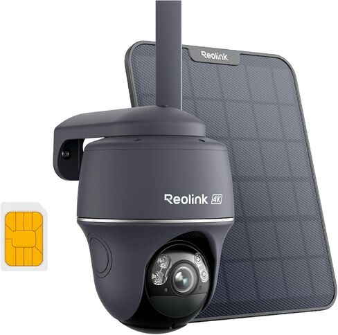 كاميرا أمان خلوية REOLINK 4K 4G LTE، تتبع تلقائي 360 درجة مع كشف الذكاء الاصطناعي الذكي، 8 ميجابكسل تعمل بالطاقة الشمسية/البطارية، رؤية ليلية ملونة، تخزين محلي، بطاقة SIM متضمنة، إصدار Go PT Ultra-Grey محدث. in Kuwait