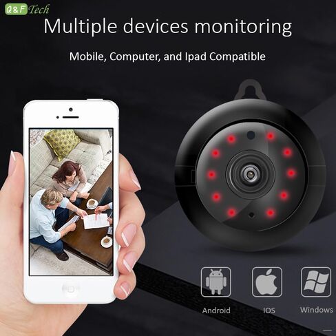 Q&F Tech V380Pro Mini WiFi Wireless HD Video Camera with Audio for Home Security, Small Smart Dome Camera, Night Vision, Motion Detection, Security Surveillance System, Cloud &TF Card Available in Saudi Arabia