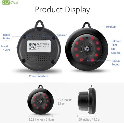 Q&F Tech V380Pro Mini WiFi Wireless HD Video Camera with Audio for Home Security, Small Smart Dome Camera, Night Vision, Motion Detection, Security Surveillance System, Cloud &TF Card Available in Saudi Arabia