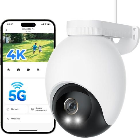 IMILAB EC6 Pro 4K Wired Outdoor Security Camera, 5GHz WiFi Plug-in Outdoor Camera for Home Security w/Spotlight, 360° Rotation, Free Detect & Tracking, Waterproof, 24/7 Local Recording, No Monthly Fee in Kuwait