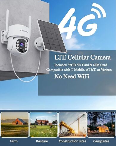 كاميرات أمنية لأمن المنزل، شبكة لاسلكية خارجية 4G LTE خلوية، كاميرا شمسية بدقة 4 ميجابكسل بدون واي فاي، رؤية ليلية ملونة، اكتشاف PIR، بطاقة SD وبطاقة SIM سعة 32 جيجابايت، عرض كاميرا 360 درجة، لا حاجة إلى أسلاك in Kuwait