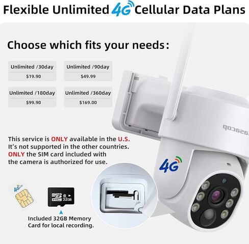 كاميرات أمنية لأمن المنزل، شبكة لاسلكية خارجية 4G LTE خلوية، كاميرا شمسية بدقة 4 ميجابكسل بدون واي فاي، رؤية ليلية ملونة، اكتشاف PIR، بطاقة SD وبطاقة SIM سعة 32 جيجابايت، عرض كاميرا 360 درجة، لا حاجة إلى أسلاك in Kuwait