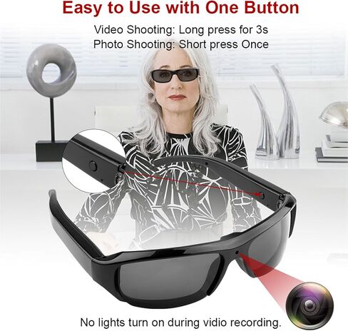 FOSA 1080P نظارات شمسية للكاميرا، نظارات كاميرا رياضية ذات زاوية واسعة مضادة للاهتزاز مع نقرة واحدة على الصورة بنقرة مزدوجة على الفيديو، لركوب الدراجات من منظور الشخص الأول in Kuwait