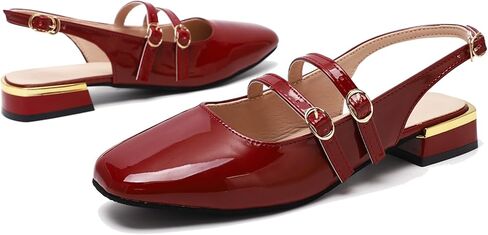 Womens Mary Jane Slingback Pumps Low Heels Sandals Chunky Block Pumps Comfortable Heels Closed Square Strappy for Office Work Casual Wedding Party Shoes Business Dressy Shoes in Kuwait