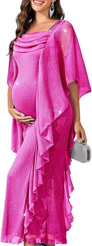 CYCLAMEN Formal Maternity Dress Ruffles Flowy Sparkly Maxi Evening Gown Baby Shower Wedding Guest Photoshoot Pregancy Gala in Saudi Arabia