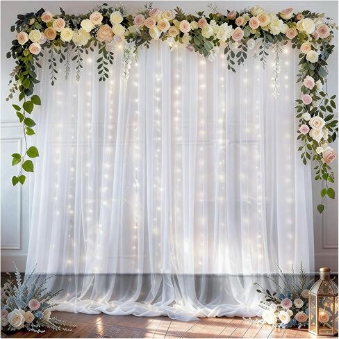 EMART White 10x10ft Tulle Backdrop Curtains with Lights String,Sheer Backdrop Curtains for Wedding, Baby Shower,Photoshoot, Birthday Party Decoration in Saudi Arabia