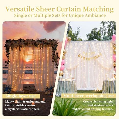 EMART White 10x10ft Tulle Backdrop Curtains with Lights String,Sheer Backdrop Curtains for Wedding, Baby Shower,Photoshoot, Birthday Party Decoration in Saudi Arabia