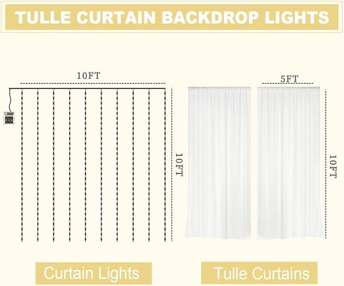 EMART White 10x10ft Tulle Backdrop Curtains with Lights String,Sheer Backdrop Curtains for Wedding, Baby Shower,Photoshoot, Birthday Party Decoration in Saudi Arabia