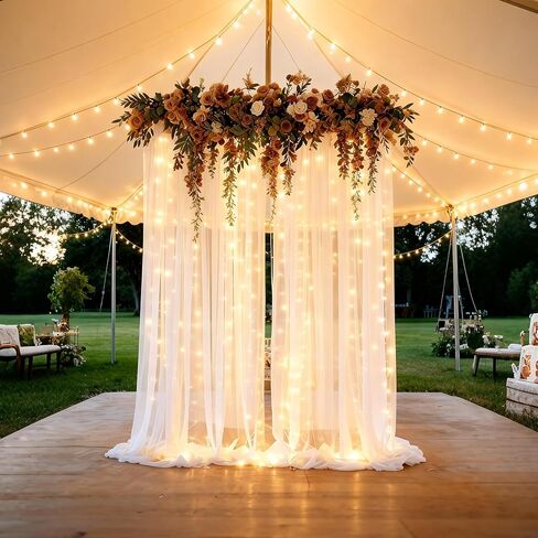 EMART White 10x10ft Tulle Backdrop Curtains with Lights String,Sheer Backdrop Curtains for Wedding, Baby Shower,Photoshoot, Birthday Party Decoration in Saudi Arabia