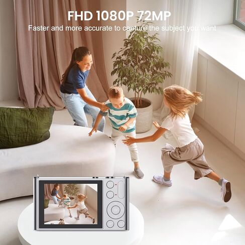 Digital Camera, Camera for Kids, UHD 4K 72MP Point and Shoot Digital Cameras with 32GB Memory Card and 16X Digital Zoom Anti Shake, Compact Portable Small Gift for Boys Girls Students Silver in Kuwait