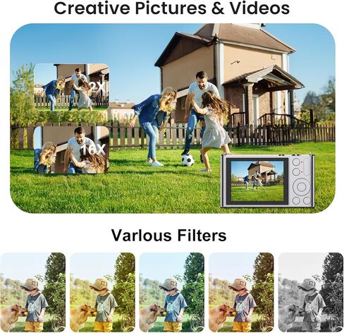 Digital Camera, Camera for Kids, UHD 4K 72MP Point and Shoot Digital Cameras with 32GB Memory Card and 16X Digital Zoom Anti Shake, Compact Portable Small Gift for Boys Girls Students Silver in Kuwait