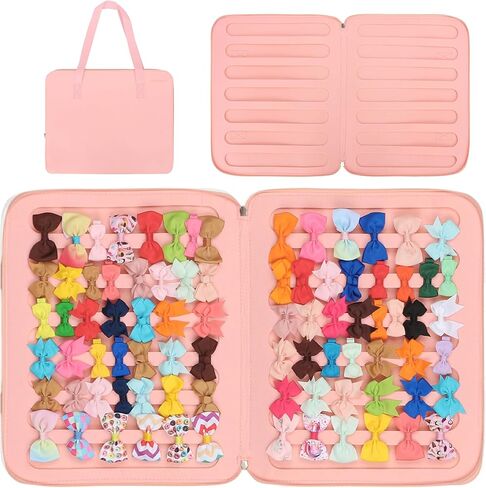 PACMAXI Baby Girl Hair Bow Organizer, Felt Hair Clips Storage Bag, Large Capacity with Handle, Portable Hanging Organizer for Travel & Home (White) in Kuwait