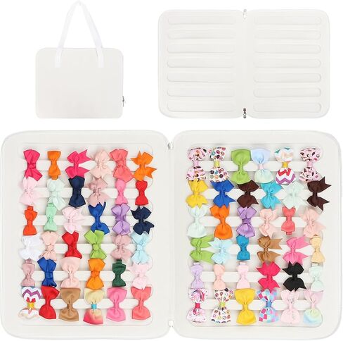 PACMAXI Baby Girl Hair Bow Organizer, Felt Hair Clips Storage Bag, Large Capacity with Handle, Portable Hanging Organizer for Travel & Home (White) in Saudi Arabia