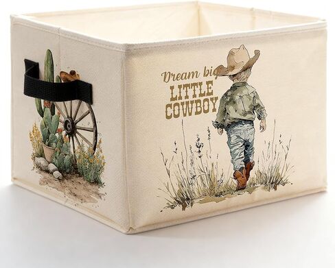 Western Cowboy Nursery Storage Bins Box with Handles, Rustic Cactus Little Cowboy Foldable Basket Toybox for Kids Boys Nursery Room Playroom Bathroom Home Clothes Toys Books in Kuwait
