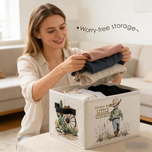 Western Cowboy Nursery Storage Bins Box with Handles, Rustic Cactus Little Cowboy Foldable Basket Toybox for Kids Boys Nursery Room Playroom Bathroom Home Clothes Toys Books in Kuwait