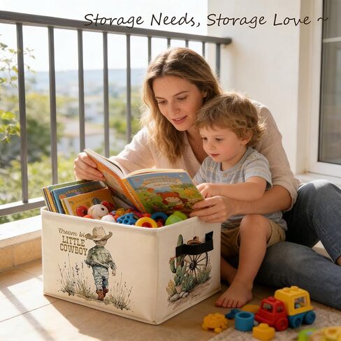 Western Cowboy Nursery Storage Bins Box with Handles, Rustic Cactus Little Cowboy Foldable Basket Toybox for Kids Boys Nursery Room Playroom Bathroom Home Clothes Toys Books in Kuwait