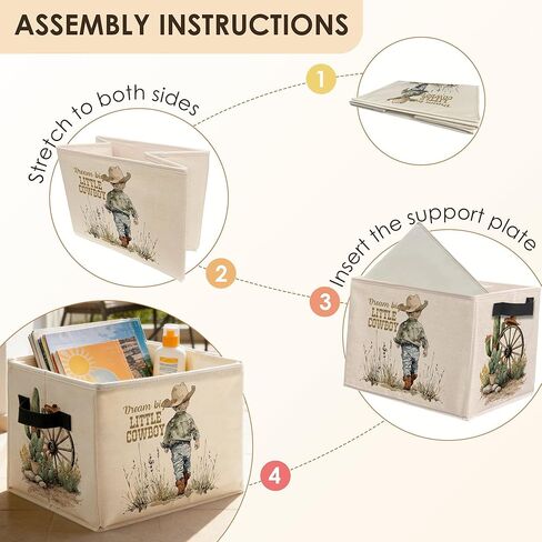 Western Cowboy Nursery Storage Bins Box with Handles, Rustic Cactus Little Cowboy Foldable Basket Toybox for Kids Boys Nursery Room Playroom Bathroom Home Clothes Toys Books in Kuwait