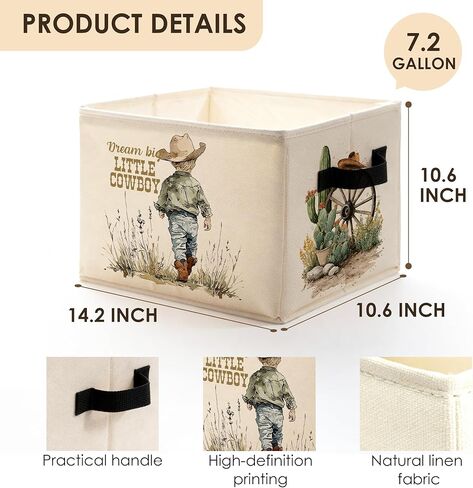 Western Cowboy Nursery Storage Bins Box with Handles, Rustic Cactus Little Cowboy Foldable Basket Toybox for Kids Boys Nursery Room Playroom Bathroom Home Clothes Toys Books in Kuwait