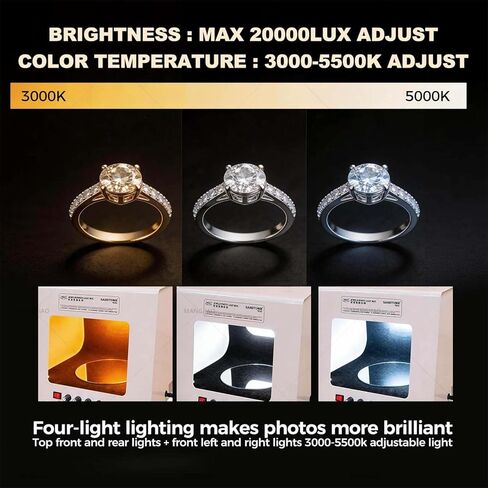 Jewelry Photography Box Kit-Supports Hanging Or Placing with 4pcs Light Fill Light|Adjustable Brightness,Mini Photo Studio Softbox Customizable Speed & Color Temperature (TB20) in Saudi Arabia